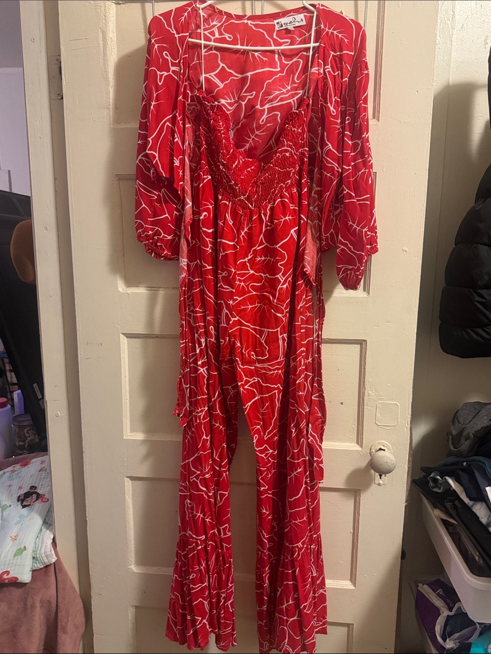 Red Floral Print Boot-Cut Jumpsuit